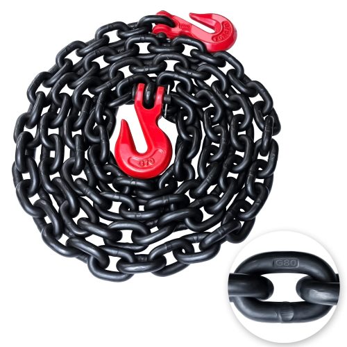 G80 Binder Safety Chain 3/8 Inch x 10 Foot Transport Binder Chain with Clevis Grab Hooks 7100 lbs Safe Working Load Logging Chain for Transporting Towing Tie Down Binding Equipment