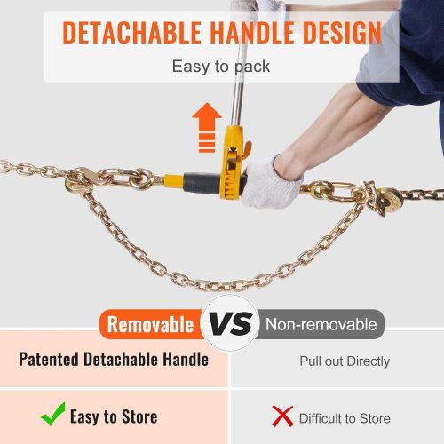 Ratchet Chain Binder with Chain 5/16-3/8 inch 7100 lbs Load Limit G80 Chain Detachable Anti-Skid Handle Tie Down Hauling Chain Binders for Flatbed Truck Trailer