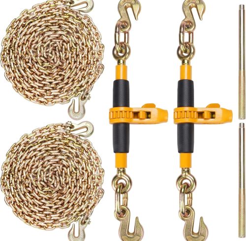 Ratchet Chain Binder with Chain 5/16-3/8 inch 7100 lbs Load Limit G80 Chain Detachable Anti-Skid Handle Tie Down Hauling Chain Binders for Flatbed Truck Trailer
