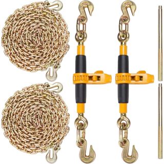 Ratchet Chain Binder with Chain 5/16-3/8 inch 7100 lbs Load Limit G80 Chain Detachable Anti-Skid Handle Tie Down Hauling Chain Binders for Flatbed Truck Trailer