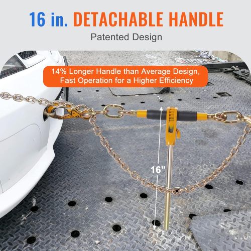 Ratchet Chain Binder with Chain 5/16-3/8 inch 7100 lbs Load Limit G80 Chain Detachable Anti-Skid Handle Tie Down Hauling Chain Binders for Flatbed Truck Trailer