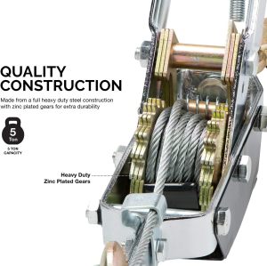 Come Along Winch 5-Ton (10,000 Lbs) Pulling Capacity 10Ft 3 Hook Heavy Duty Power Cable Come Along Tool with Dual Gears Hand Winch Cable Automotive Hoist Winch Puller Recovery Gear