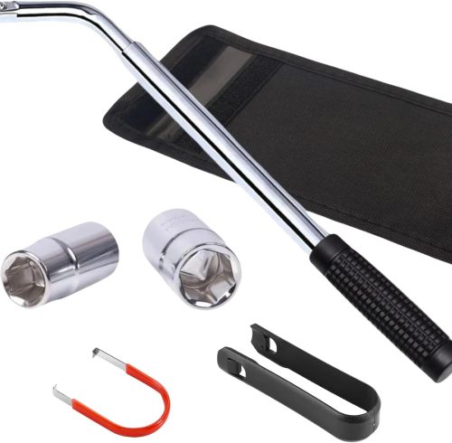 AtliFix Telescoping Lug Wrench Wheel Wrench with Storage Pouch Lug Nut Remover 1/2 Drive with 17/19mm and 21/23mm CR-V Sockets incl Lug Nut Covers Puller