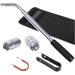 AtliFix Telescoping Lug Wrench Wheel Wrench with Storage Pouch Lug Nut Remover 1/2 Drive with 17/19mm and 21/23mm CR-V Sockets incl Lug Nut Covers Puller
