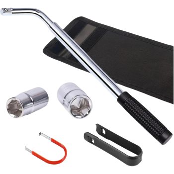 AtliFix Telescoping Lug Wrench Wheel Wrench with Storage Pouch Lug Nut Remover 1/2 Drive with 17/19mm and 21/23mm CR-V Sockets incl Lug Nut Covers Puller