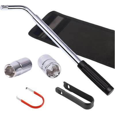 AtliFix Telescoping Lug Wrench Wheel Wrench with Storage Pouch Lug Nut Remover 1/2 Drive with 17/19mm and 21/23mm CR-V Sockets incl Lug Nut Covers Puller