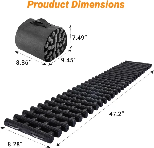 ATLI CT2102D 2PC 47.2" L Traction Tracks Mats TPR Tire Recovery Track Pad Roll Car Vehicle Tyre Traction Boards Tire Ladder Track Grabber Auto Emergency Traction