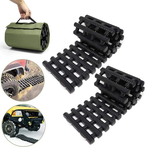 2PC 47.2" L Traction Tracks Mats TPR Tire Recovery Track Pad Roll Car Vehicle Tyre Traction Boards Tire Ladder Track Grabber Auto Emergency Traction