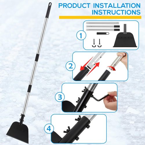 54 Inch Snow Shovel Steel Flat Shovel with Gardening Gloves Gardening Scraper Shovel Outdoor Spade Tool Snow Ice Chopper with Adjustable Handle for Weeding Lawn Edging Digging Ice Removal