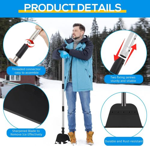 54 Inch Snow Shovel Steel Flat Shovel with Gardening Gloves Gardening Scraper Shovel Outdoor Spade Tool Snow Ice Chopper with Adjustable Handle for Weeding Lawn Edging Digging Ice Removal