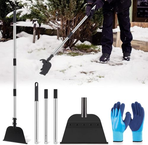 ATLI AT-504 54 Inch Snow Shovel Steel Flat Shovel with Gardening Gloves Gardening Scraper Shovel Outdoor Spade Tool Snow Ice Chopper with Adjustable Handle