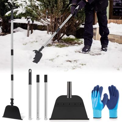 54 Inch Snow Shovel Steel Flat Shovel with Gardening Gloves Gardening Scraper Shovel Outdoor Spade Tool Snow Ice Chopper with Adjustable Handle for Weeding Lawn Edging Digging Ice Removal