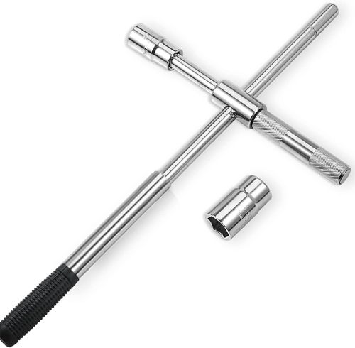 ATLIFIX 23" Heavy Duty Universal Extended Lug Wrench, 4 Way Lug Nut Wrench with 17/19/21/23mm Sockets, Folding Type Tire Iron Remover, Tire Change Kit, Wheel Wrench, Telescopic & Detachable Design