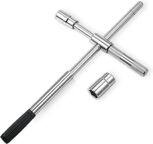 ATLIFIX 23" Heavy Duty Universal Extended Lug Wrench, 4 Way Lug Nut Wrench with 17/19/21/23mm Sockets, Folding Type Tire Iron Remover, Tire Change Kit, Wheel Wrench, Telescopic & Detachable Design