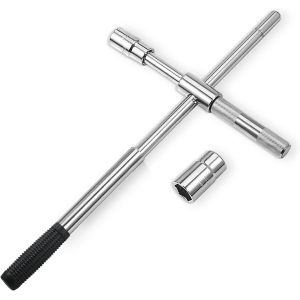 ATLIFIX 23" Heavy Duty Universal Extended Lug Wrench, 4 Way Lug Nut Wrench with 17/19/21/23mm Sockets, Folding Type Tire Iron Remover, Tire Change Kit, Wheel Wrench, Telescopic & Detachable Design