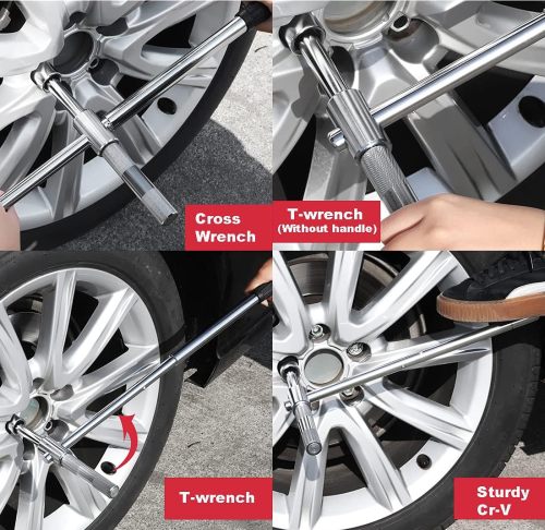 ATLIFIX 23" Universal Extended Lug Wrench, 4 Way Tire Iron Nut Wrench Set with Storage Box and Standard Lug Nut Remover