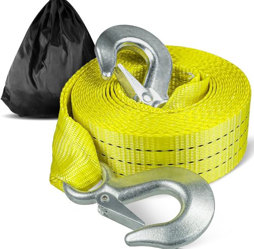 Atli Tow Strap with Hooks 2”x20’15000 LBS Tow Rope Metal Safety Hooks Car Heavy Duty Recovery Rope for Trailers Securing Items and Farm Cleaning