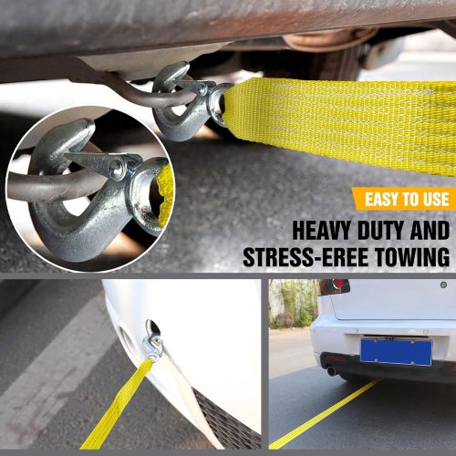 Atli Tow Strap with Hooks 2”x20’15000 LBS Tow Rope Metal Safety Hooks Car Heavy Duty Recovery Rope for Trailers Securing Items and Farm Cleaning