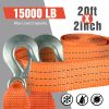 Atli Tow Strap with Hooks 2”x20’15,000 LBS Tow Rope Metal Safety Hooks, Car Heavy Duty Recovery Rope for Trailers, Securing Items, and Farm Cleaning