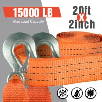 Atli Tow Strap with Hooks 2”x20’15,000 LBS Tow Rope Metal Safety Hooks, Car Heavy Duty Recovery Rope for Trailers, Securing Items, and Farm Cleaning
