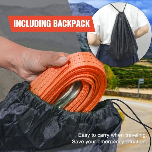 Atli Tow Strap with Hooks 2”x20’ 15,000 LBS, Tow Rope Metal Safety Hooks, Car Heavy Duty Recovery Rope for Trailers, Securing Items, and Farm Cleaning