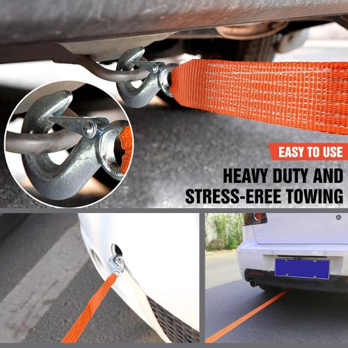 Atli Tow Strap with Hooks 2”x20’ 15,000 LBS, Tow Rope Metal Safety Hooks, Car Heavy Duty Recovery Rope for Trailers, Securing Items, and Farm Cleaning