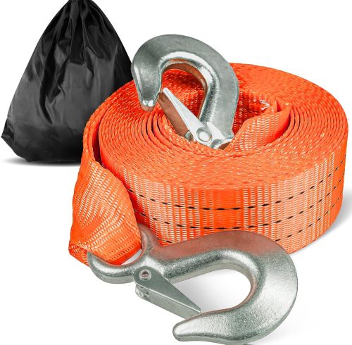 Atli Tow Strap with Hooks 2”x20’15,000 LBS Tow Rope Metal Safety Hooks, Car Heavy Duty Recovery Rope for Trailers, Securing Items, and Farm Cleaning