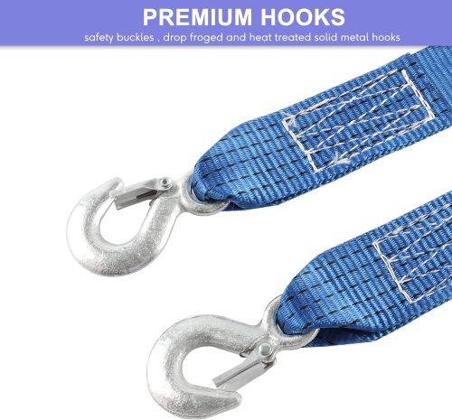 Atli Heavy Duty Nylon Tow Strap with Hooks, 2Pack 2Inch x 13Ft Recovery Rope 10,000LB Heavy Duty Towing Rope for Towing Vehicles in Roadside Emergency,Blue