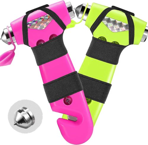 2 Pack Car Safety Hammer, 3-in-1 Emergency Escape Tool Window Breaker and Seat Belt Cutter with Light Reflective Tape for Family Safety Emergency Car Escape Tool for Car