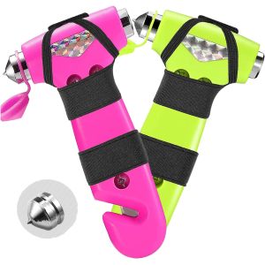 2 Pack Car Safety Hammer, 3-in-1 Emergency Escape Tool Window Breaker and Seat Belt Cutter with Light Reflective Tape for Family Safety Emergency Car Escape Tool for Car