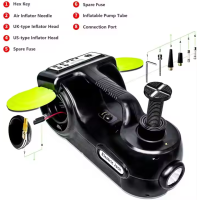 AtliFix ATFX-1551 12v DC Electric Hydraulic Jack and Wrench tools kit Tire Pump and LED Flashlight 3 in 1 Set Electric Car Jack