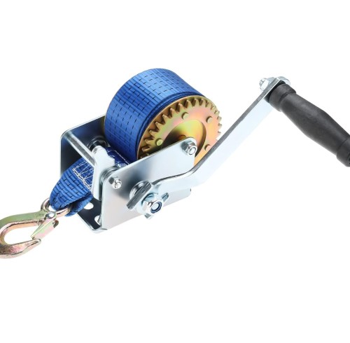600lbs/272kg Hand Winch Heavy Duty Hand Crank Gear Winch Polyester Strap with Hook for ATV Boat Trailer Marine