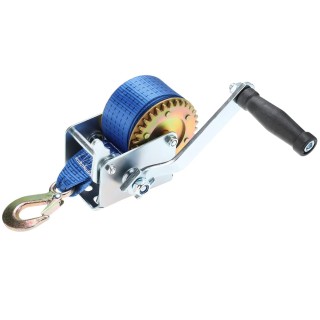600lbs/272kg Hand Winch Heavy Duty Hand Crank Gear Winch Polyester Strap with Hook for ATV Boat Trailer Marine