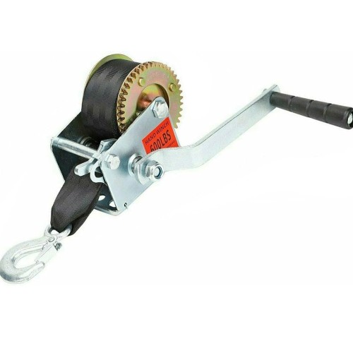 600lbs/272kg Hand Winch Heavy Duty Hand Crank Gear Winch Polyester Strap with Hook for ATV Boat Trailer Marine