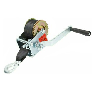 600lbs/272kg Hand Winch Heavy Duty Hand Crank Gear Winch Polyester Strap with Hook for ATV Boat Trailer Marine