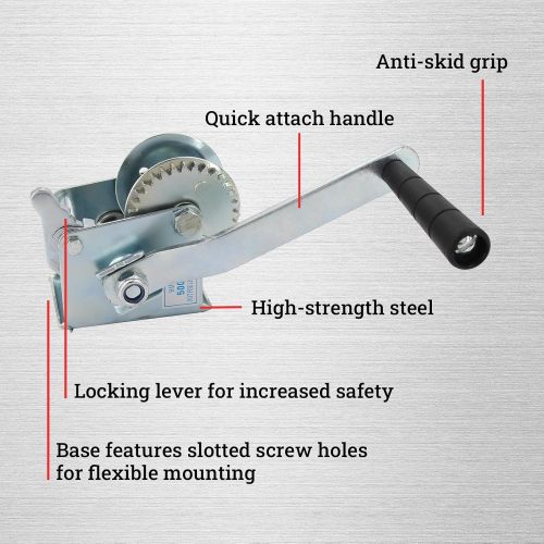 500lbs Capacity Heavy Duty Hand Winch Crank Strap Gear Winch Manual Operated Two-Way Ratchet ATV Boat Trailer Marine