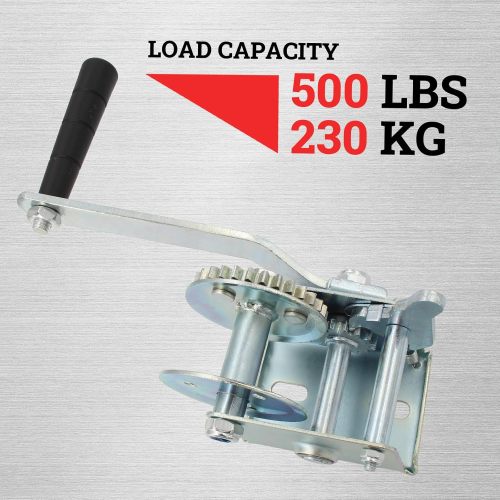 500lbs Capacity Heavy Duty Hand Winch Crank Strap Gear Winch Manual Operated Two-Way Ratchet ATV Boat Trailer Marine