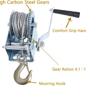 600lbs Capacity Heavy Duty Hand Winch Crank Strap Gear Winch Manual Operated Two-Way Ratchet ATV Boat Trailer Marine