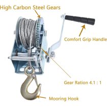 600lbs Capacity Heavy Duty Hand Winch Crank Strap Gear Winch Manual Operated Two-Way Ratchet ATV Boat Trailer Marine