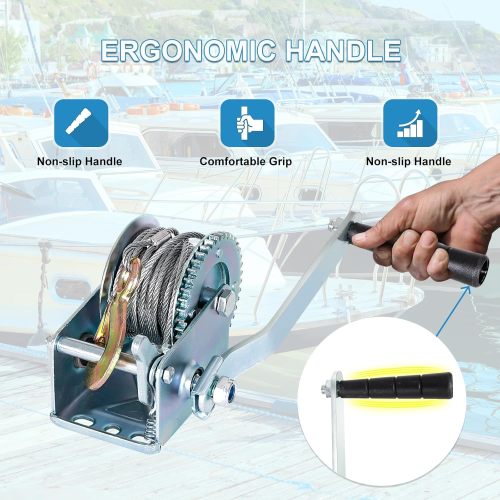 600lbs Capacity Heavy Duty Hand Winch Crank Strap Gear Winch Manual Operated Two-Way Ratchet ATV Boat Trailer Marine