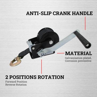 800lbs Capacity Heavy Duty Hand Winch, Crank Strap Gear Winch with 26 feet Steel Cable, Manual Operated Two-Way Ratchet ATV Boat Trailer Marine