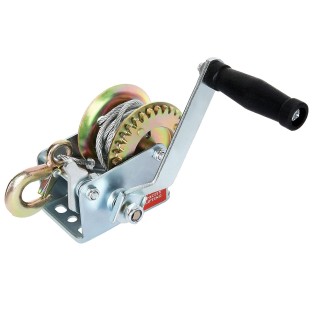 800lbs Capacity Heavy Duty Hand Winch, Crank Strap Gear Boat Winch with 26FT Steel Cable and Hook, Manual Lifting Winches for Boat Trailer ATV or Shop Crane, Small Hoist for Deer Feeder