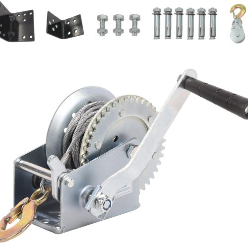 1200lbs Hand Winch Kit with 2Pcs Mount Plate Boat Trailer Winch Heavy Duty Hook with 33ft Steel Cable Hand Crank Winch Two Way Ratchet Boat Winch for Trailer Truck ATV Boat Marine