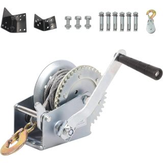 1200lbs Hand Winch Kit with 2Pcs Mount Plate Boat Trailer Winch Heavy Duty Hook with 33ft Steel Cable Hand Crank Winch Two Way Ratchet Boat Winch for Trailer Truck ATV Boat Marine