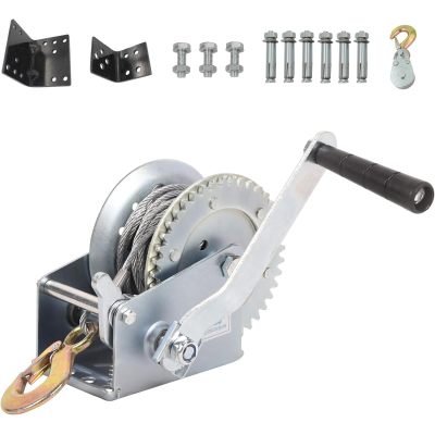 1200lbs Hand Winch Kit with 2Pcs Mount Plate Boat Trailer Winch Heavy Duty Hook with 33ft Steel Cable Hand Crank Winch Two Way Ratchet Boat Winch for Trailer Truck ATV Boat Marine