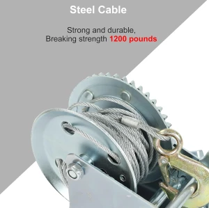 1200LB Hand Winch Crank Gear Winch & Cable Heavy Duty Hook, Boat Trailer Winch with Steel Cable for ATV UTV Trailer Truck Boat Metal