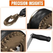 Hand Winch, 2000 lbs Pulling Capacity, Boat Trailer Winch Heavy Duty Rope Crank with 26.3 FT Polyester Strap, Manual Operated Hand Crank Winch for Trailer, Boat or ATV Towing