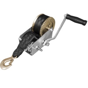 Hand Winch, 2000 lbs Pulling Capacity, Boat Trailer Winch Heavy Duty Rope Crank with 26.3 FT Polyester Strap, Manual Operated Hand Crank Winch for Trailer, Boat or ATV Towing