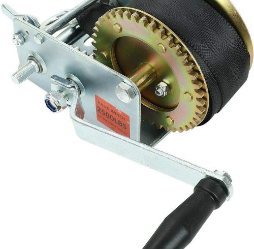 Boat Trailer Winch 2500lbs Hand Winch Heavy Duty Hook with 7m/22ft Black Strap Hand Crank Ratchet Winch and Ratio 4:1/8:1 Gear 2 Speed Switchable 2 Way for Boat Trailer Marine Truck ATV