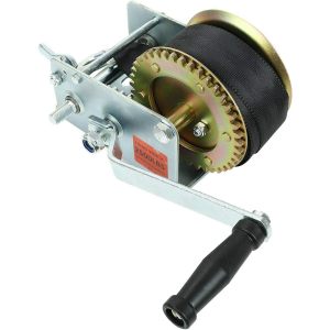 Boat Trailer Winch 2500lbs Hand Winch Heavy Duty Hook with 7m/22ft Black Strap Hand Crank Ratchet Winch and Ratio 4:1/8:1 Gear 2 Speed Switchable 2 Way for Boat Trailer Marine Truck ATV